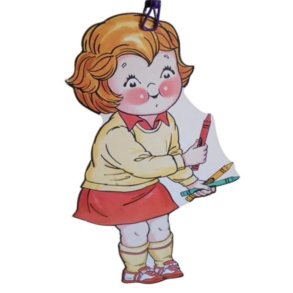 Vintage Campell's Soup Die Cut Lithograph Girl with Crayons School Days